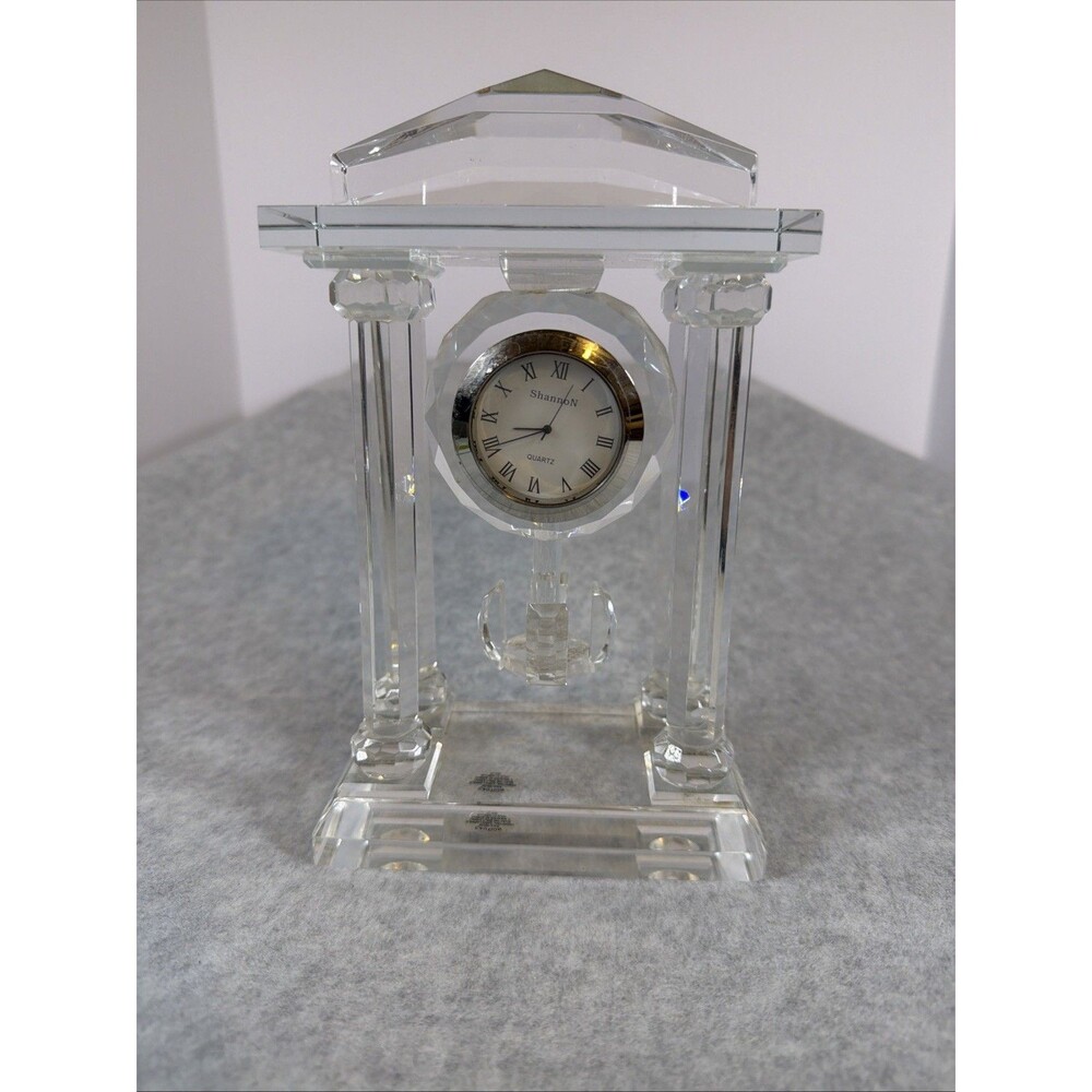 Shannon Crystal by Godinger Temple Mantel Clock, Pillar Architectural Design